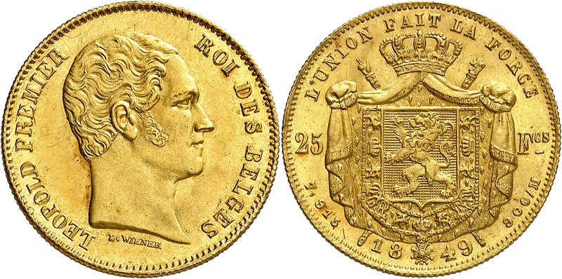 Royaume de Belgique
Léopold I, 1831-1865. 
25 Francs 1849,Bruxelles. PETITE TE...
