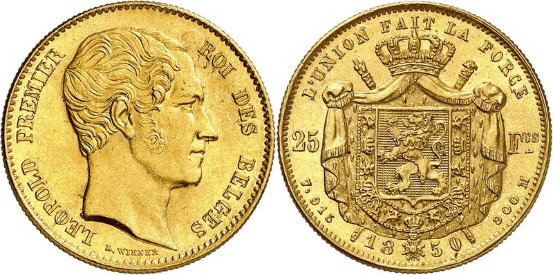 Royaume de Belgique
Léopold I, 1831-1865. 
25 Francs 1850Bruxelles. Buste nu à...