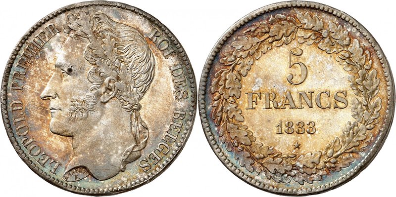 Royaume de Belgique
Léopold I, 1831-1865. 
5 Francs 1833,Bruxelles. Tranche po...