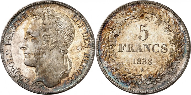 Royaume de Belgique
Léopold I, 1831-1865. 
5 Francs 1833, Bruxelles. Tranche p...
