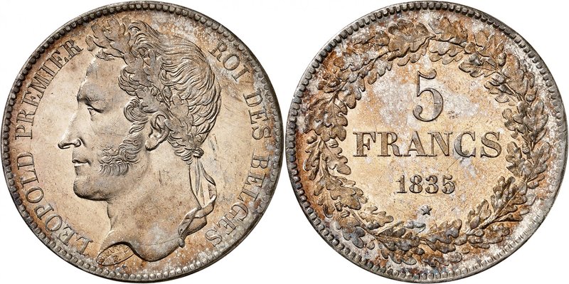 Royaume de Belgique
Léopold I, 1831-1865. 
5 Francs 1835,Bruxelles. Tranche po...