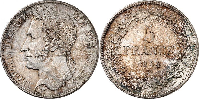 Royaume de Belgique
Léopold I, 1831-1865. 
5 Francs 1844, Bruxelles. Tranche p...