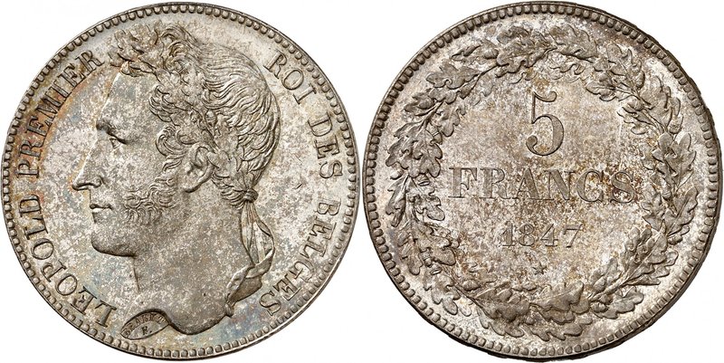 Royaume de Belgique
Léopold I, 1831-1865. 
5 Francs 1847, Bruxelles. Tête coif...