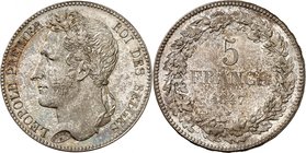 Royaume de Belgique
Léopold I, 1831-1865. 
5 Francs 1847, Bruxelles. Tête coiffée d'une couronne de chêne à gauche / valeur et date dans une couronn...