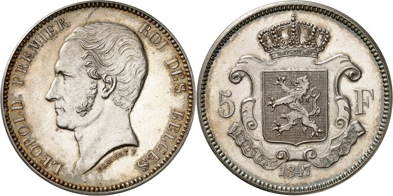 Royaume de Belgique
Léopold I, 1831-1865. 
5 Francs 1847,Bruxelles. ESSAI. PIE...