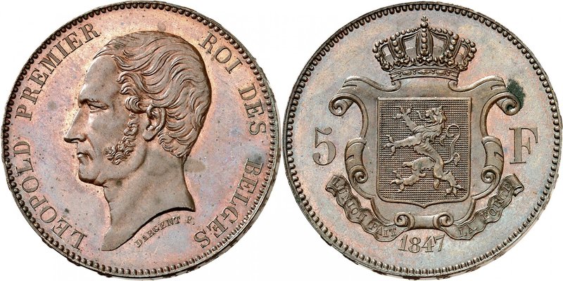 Royaume de Belgique
Léopold I, 1831-1865. 
5 Francs 1847, Bruxelles. ESSAI en ...