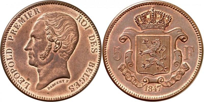 Royaume de Belgique
Léopold I, 1831-1865. 
5 Francs 1847,Bruxelles. ESSAI en C...