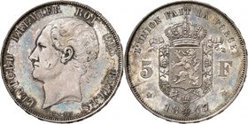 Royaume de Belgique
Léopold I, 1831-1865. 
5 Francs 1847, Bruxelles. ESSAI en ARGENT. Buste nu à gauche / Armoiries couronnées, valeur de part et d'...