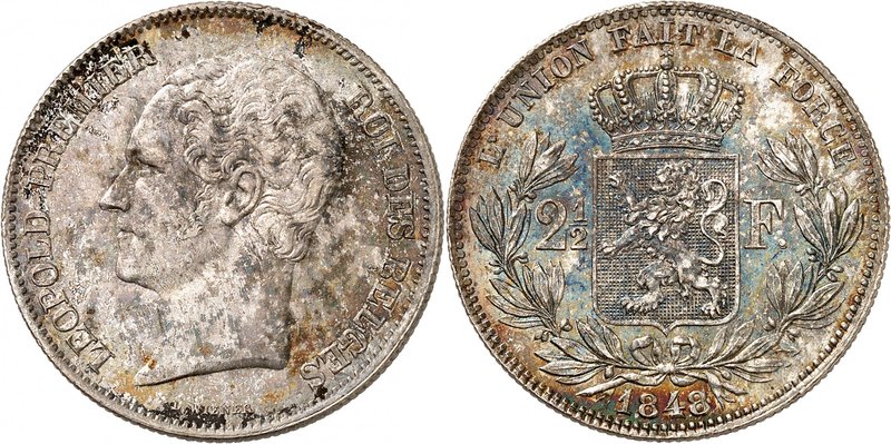 Royaume de Belgique
Léopold I, 1831-1865. 
2 1/2 Francs 1848, Bruxelles. Petit...