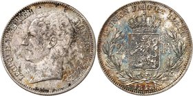 Royaume de Belgique
Léopold I, 1831-1865. 
2 1/2 Francs 1848, Bruxelles. Petite tête. Buste nu à gauche / Armoiries couronnées, valeur de part et d'...