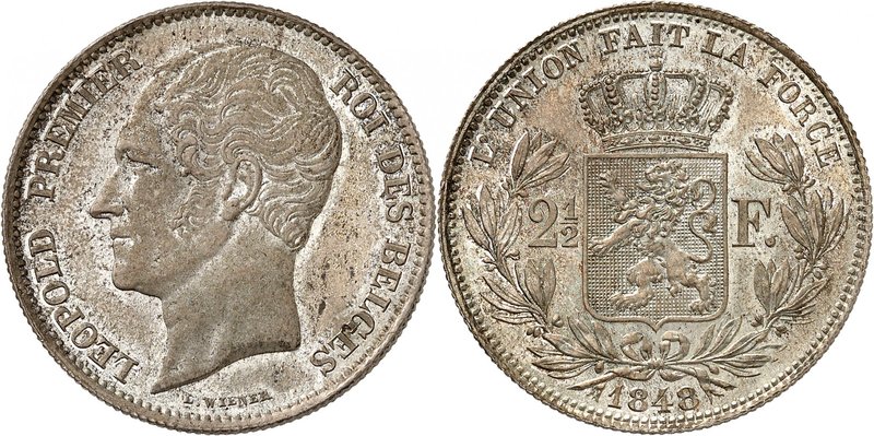 Royaume de Belgique
Léopold I, 1831-1865. 
2 1/2 Francs 1848, Bruxelles. Grand...