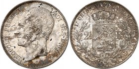 Royaume de Belgique
Léopold I, 1831-1865. 
2 1/2 Francs 1850,Bruxelles. Grande tête. Buste nu à gauche / Armoiries couronnées, valeur de part et d'a...