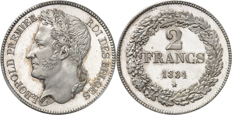 Royaume de Belgique
Léopold I, 1831-1865. 
2 Francs 1834, Bruxelles. FRAPPE su...