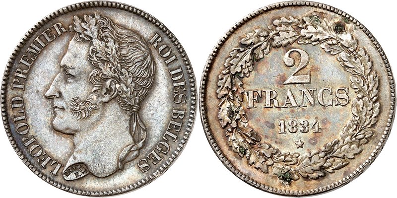 Royaume de Belgique
Léopold I, 1831-1865. 
2 Francs 1834, Bruxelles. Tranche p...