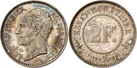 Royaume de Belgique
Léopold I, 1831-1865. 
2 Francs 1859, Bruxelles. ESSAI en ARGENT par Wiener. Buste nu à gauche, date sous le cou / Valeur dans u...