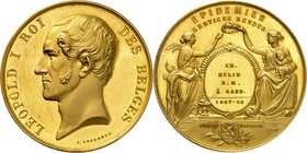 Royaume de Belgique
Léopold I, 1831-1865. 
Médaille de récompense en or par J. Leclercq 1848. Tête nue du roi à gauche. Nom du graveur au-dessous / ...