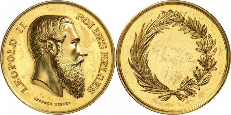 Royaume de Belgique
Léopold II, 1865-1909. 
Médaille en or non datée, par L. W...
