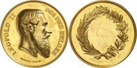 Royaume de Belgique
Léopold II, 1865-1909. 
Médaille en or non datée, par L. Wiener. Bruxelles. Tête nue du roi à droite. Nom du graveur au-dessous ...