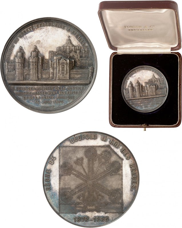 Royaume de Belgique
Léopold II, 1865-1909. 
Médaille en argent datée 1885, par...