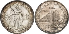 Royaume de Belgique
Léopold III, 1934-1951. 
50 Francs 1935. Bruxelles. ESSAI en ARGENT. Saint Michel debout de face. Valeur de part et d'autre / Ga...