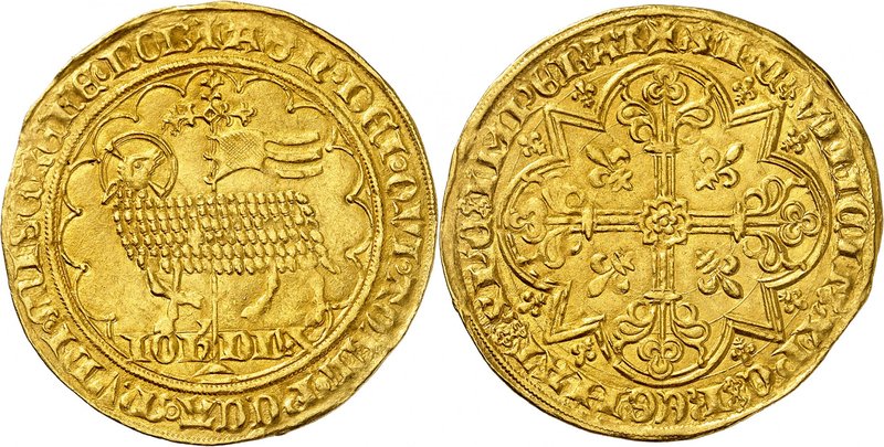 Brabant
Jeanne et Wenceslas, 1355-1383. 
Double mouton d'or non daté, Vilvorde...