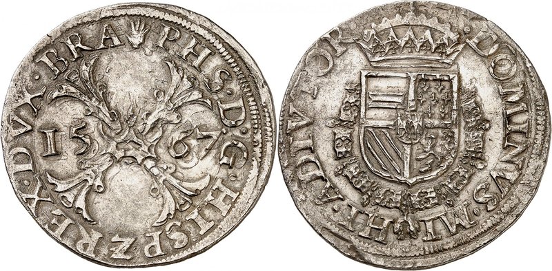 Brabant
Philippe II d'Espagne, 1555-1598. 
Demi écu de Bourgogne 1567, Anvers....