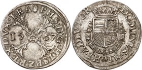 Brabant
Philippe II d'Espagne, 1555-1598. 
Demi écu de Bourgogne 1567, Anvers. Croix de Bourgogne portant en cœur un briquet. De part et d'autre, la...