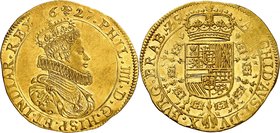 Brabant
Philippe IV d'Espagne, 1621-1665. 
Double souverain 1627, Bruxelles. Buste couronné, drapé et cuirassé, à droite / Armoiries couronnées, ent...
