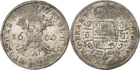Brabant
Charles II d'Espagne, 1665-1700. 
Double Patagon 1666, Bruxelles. Croix de Bourgogne couronnée, flanquée de la date / Armoiries couronnées e...