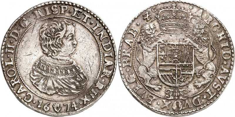 Brabant
Charles II d'Espagne, 1665-1700. 
Double Ducaton 1674, Anvers. Buste d...