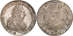 Brabant
Philippe V d'Espagne, 1700-1712. 
Ducaton 1703, Anvers. Buste cuirassé à droite. Marque d'atelier au-dessous / Armoiries couronnées soutenue...