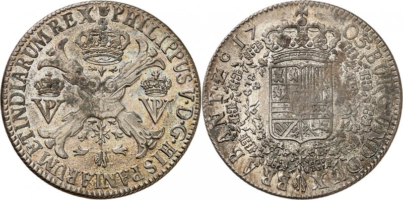 Brabant
Philippe V d'Espagne, 1700-1712. 
Patagon 1705, Anvers. Croix de Bourg...