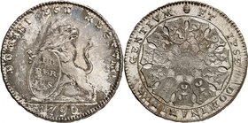 Brabant
Provinces indépendantes, 1790. 
Lion d'argent ou 3 Florins 1790, Bruxelles. Lion tenant un écu ovale à gauche. Date à l'exergue / Soleil ray...
