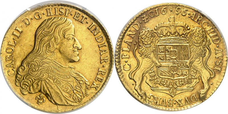 Flandres 
Charles II d'Espagne, 1665-1700. 
Demi Ducaton d'or 1696, Bruges. Bu...