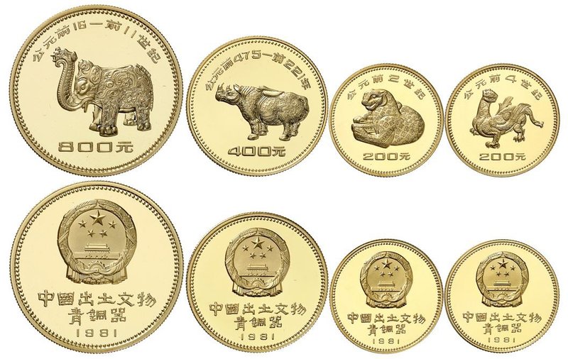 République populaire de Chine, 1949-. 
Série de 4 monnaies en or : 800, 400, 20...