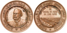 Isma'il Pasha, 1863-1879.
Médaille en bronze frappée à l'occasion de l'inauguration du canal de Suez en 1869. Buste de trois quarts à gauche / Vue du...