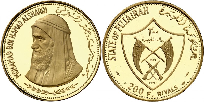 Fujairah
Mohammed bin Hamad Al-Sharqi, 1942-1974.
200 Riyals AH 1390 (1971).Bu...