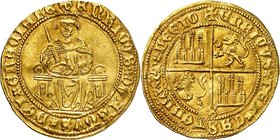 Royaume de Castille et León
Henri IV, 1454-1474. 
Henri d'or à la chaise basse non daté, Séville. Le roi, une épée dans la main droite, trônant de f...