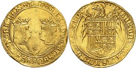 Royaume d'Espagne
Ferdinand V et Isabelle, dits les Rois Catholiques, 1469-1504. 
Double Excellente non daté, Séville. Bustes affrontés de Ferdinand...