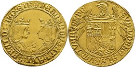 Royaume d'Espagne
Ferdinand V et Isabelle, dits les Rois Catholiques, 1469-1504. 
Double Excellente non daté, Séville. Bustes affrontés de Ferdinand...