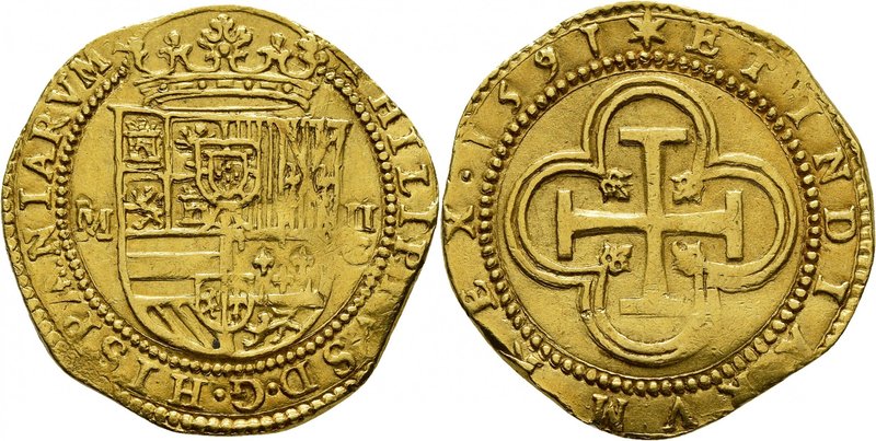 Royaume d'Espagne
Philippe II, 1556-1598. 
2 Escudos 1591 M-C, Madrid. Armoiri...