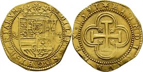 Royaume d'Espagne
Philippe II, 1556-1598. 
2 Escudos 1591 M-C, Madrid. Armoiries couronnées. A gauche, la lettre d'atelier. A droite, la valeur et l...