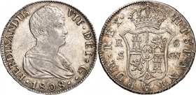 Royaume d'Espagne
Ferdinand VII, 1808-1833. 
8 Reales 1808 S-CN, Séville. Buste drapé à droite. Date à l'exergue / Ecu couronné. Valeur de part et d...