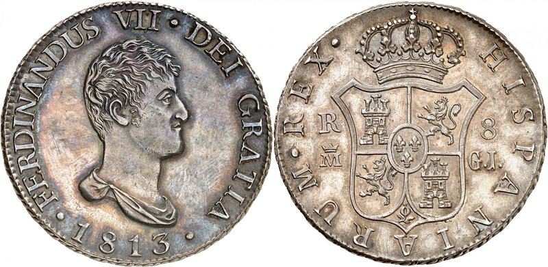 Royaume d'Espagne
Ferdinand VII, 1808-1833. 
8 Reales 1813 M-GJ, Madrid. Buste...
