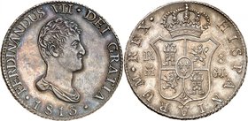 Royaume d'Espagne
Ferdinand VII, 1808-1833. 
8 Reales 1813 M-GJ, Madrid. Buste drapé à droite. Date à l'exergue / Ecu couronné. Valeur de part et d'...