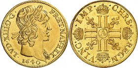 Royaume de France
Louis XIII, 1610-1643. 
Double Louis d'or à la mèche courte 1640 A,Paris. Buste lauré à droite. Date au-dessous / Croix formée de ...