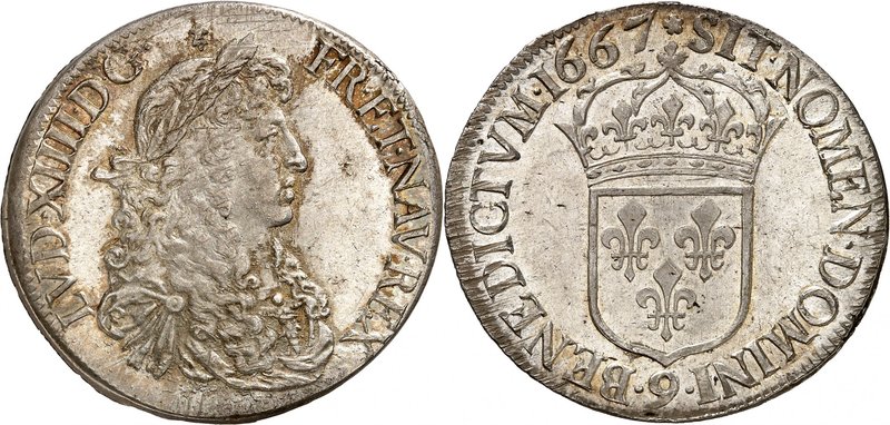 Royaume de France
Louis XIV, 1643-1715. 
Ecu au buste juvénile, 2ème poinçon d...