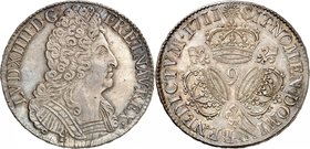Royaume de France
Louis XIV, 1643-1715. 
Ecu aux trois couronnes 1711 9, Rennes. Buste cuirassé à droite / Trois couronnes et trois fleurs de lis en...