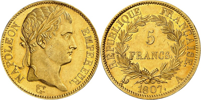 Epoque contemporaine
Premier Empire, 1804-1814. 
5 Francs 1807 A, Paris. ÉPREU...