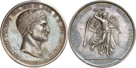 Epoque contemporaine
Premier Empire, 1804-1814. 
Médaille en argent commémorant la victoire de Wagram en 1809, par Manfredini. Tête couronnée de Nap...